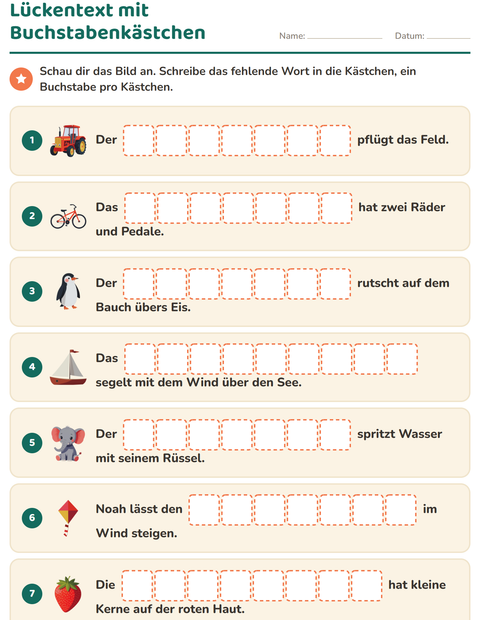 Vorschau: Lückentext-Arbeitsblatt für 1. Klasse