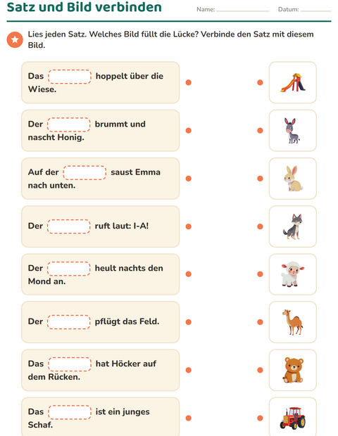 Vorschau: Lückentext-Arbeitsblatt für 1. Klasse