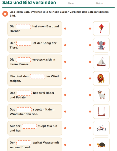Vorschau: Lückentext-Arbeitsblatt für 1. Klasse