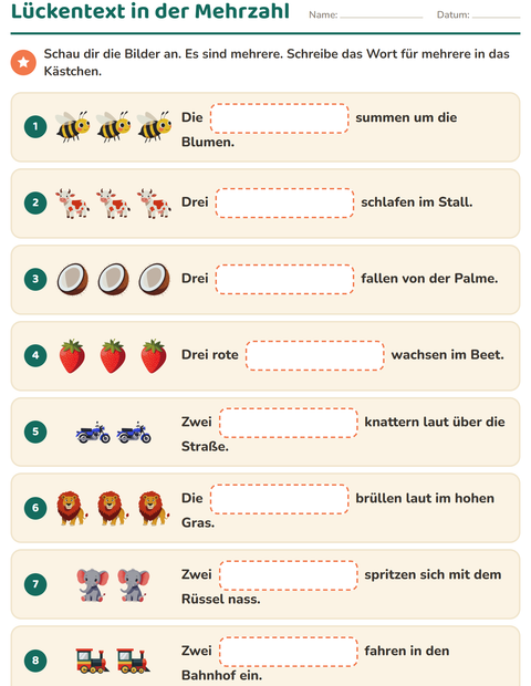 Vorschau: Lückentext-Arbeitsblatt für 2. Klasse