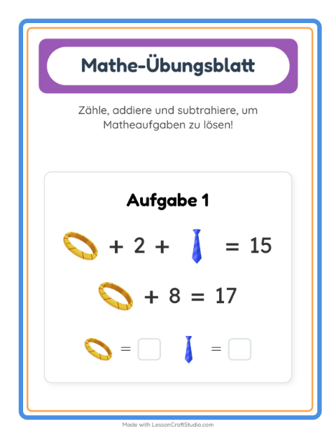 Vorschau: Mathe-Arbeitsblatt-Arbeitsblatt mit Accessoires für Kindergarten