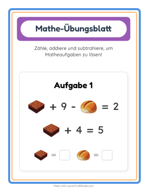 Vorschau: Mathe-Arbeitsblatt-Arbeitsblatt mit Bäckerei für Kindergarten