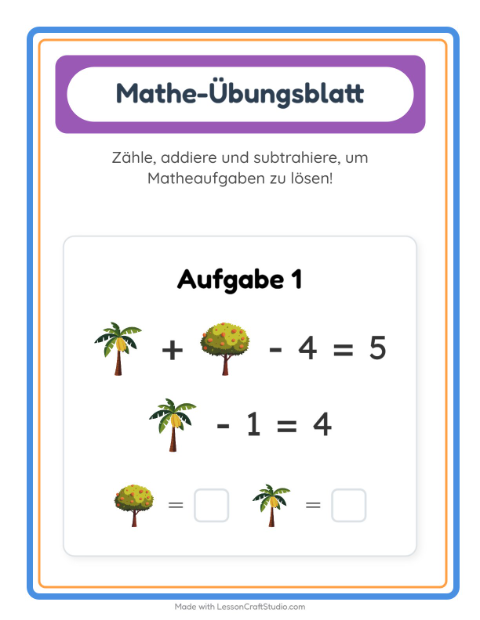 Vorschau: Mathe-Arbeitsblatt-Arbeitsblatt mit Bäume für Kindergarten