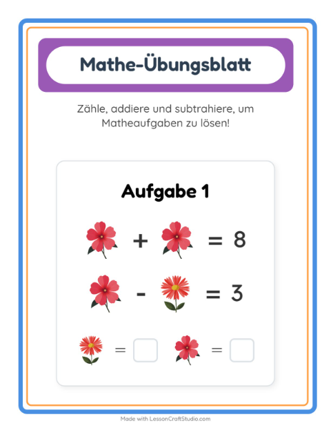 Vorschau: Mathe-Arbeitsblatt-Arbeitsblatt mit Blumen für Kindergarten