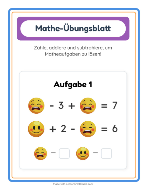 Vorschau: Mathe-Arbeitsblatt-Arbeitsblatt mit Emotionen für Kindergarten