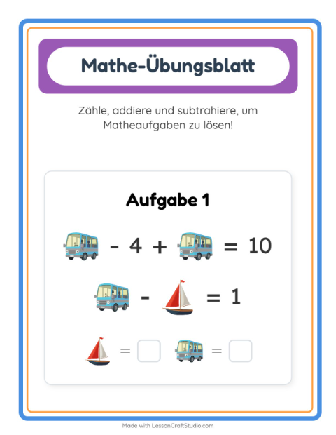 Vorschau: Mathe-Arbeitsblatt-Arbeitsblatt mit Fahrzeuge für Kindergarten