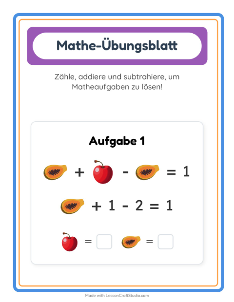 Vorschau: Mathe-Arbeitsblatt-Arbeitsblatt mit Früchte für Kindergarten