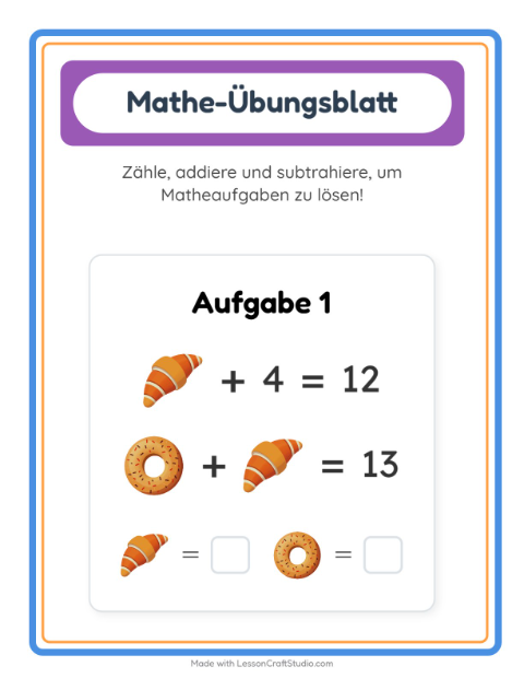 Vorschau: Mathe-Arbeitsblatt-Arbeitsblatt mit Frühstück für Kindergarten