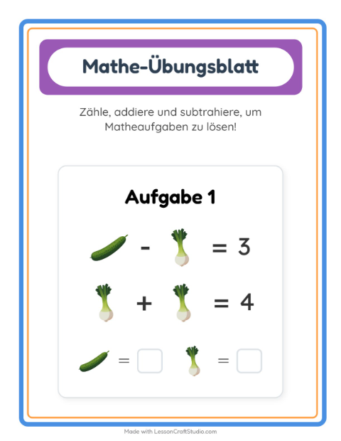 Vorschau: Mathe-Arbeitsblatt-Arbeitsblatt mit Gemüse für Kindergarten