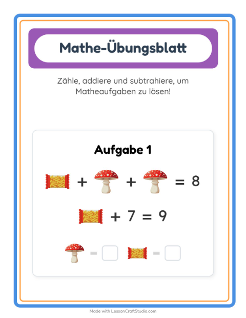 Vorschau: Mathe-Arbeitsblatt-Arbeitsblatt mit Im Supermarkt für Kindergarten