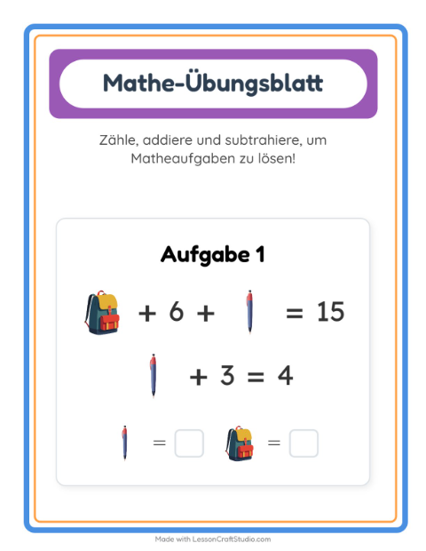 Vorschau: Mathe-Arbeitsblatt-Arbeitsblatt mit Klassenzimmer für Kindergarten