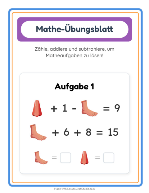 Vorschau: Mathe-Arbeitsblatt-Arbeitsblatt mit Körperteile für Kindergarten