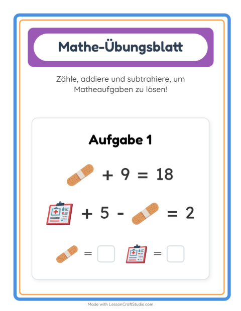 Vorschau: Mathe-Arbeitsblatt-Arbeitsblatt mit Krankenhaus für Kindergarten