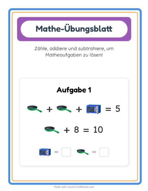 Vorschau: Mathe-Arbeitsblatt-Arbeitsblatt mit Küchenwerkzeuge für Kindergarten