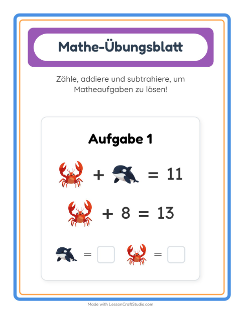 Vorschau: Mathe-Arbeitsblatt-Arbeitsblatt mit Meeresleben für Kindergarten