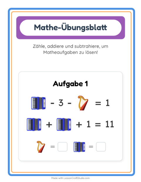 Vorschau: Mathe-Arbeitsblatt-Arbeitsblatt mit Musik für Kindergarten