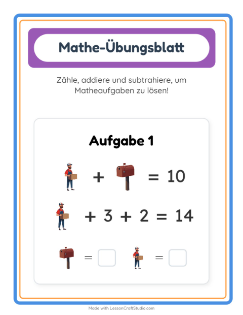 Vorschau: Mathe-Arbeitsblatt-Arbeitsblatt mit Postamt für Kindergarten