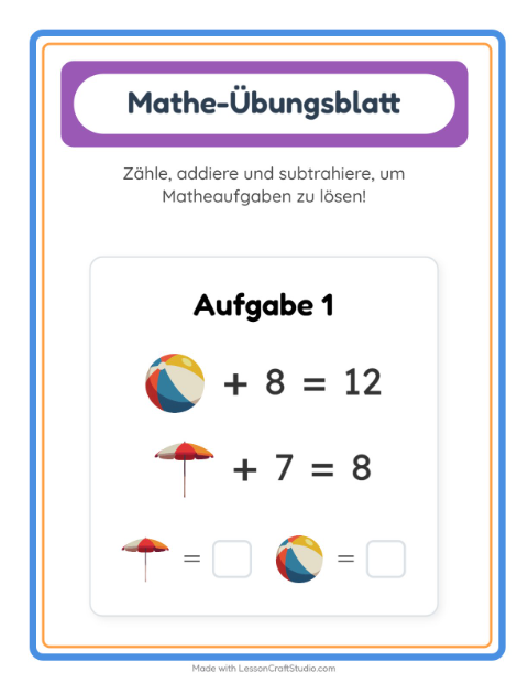 Vorschau: Mathe-Arbeitsblatt-Arbeitsblatt mit Strand für Kindergarten