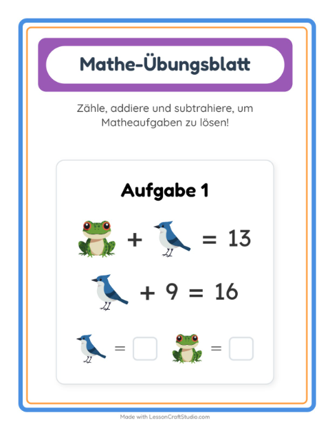 Vorschau: Mathe-Arbeitsblatt-Arbeitsblatt mit Waldtiere für Kindergarten