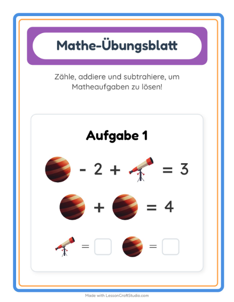 Vorschau: Mathe-Arbeitsblatt-Arbeitsblatt mit Weltraum für Kindergarten