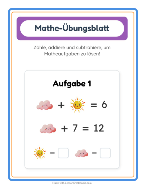 Vorschau: Mathe-Arbeitsblatt-Arbeitsblatt mit Wetter für Kindergarten