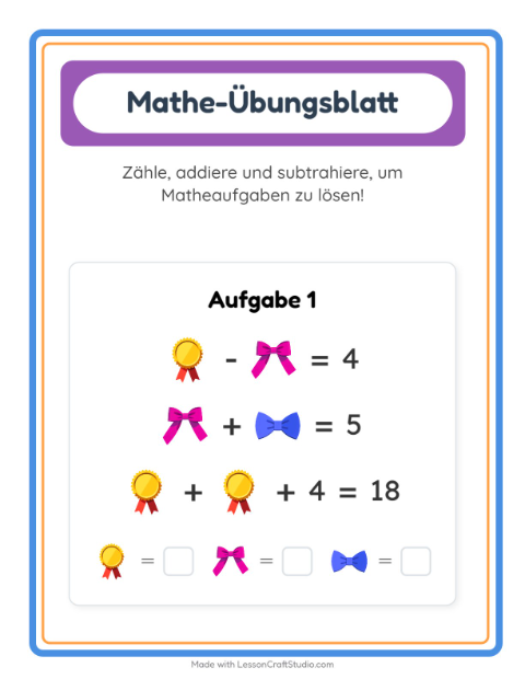 Vorschau: Mathe-Arbeitsblatt-Arbeitsblatt mit Accessoires für Kindergarten