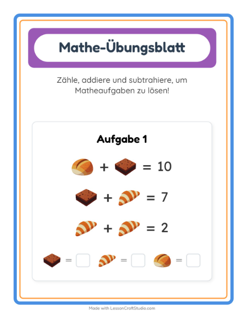 Vorschau: Mathe-Arbeitsblatt-Arbeitsblatt mit Bäckerei für Kindergarten