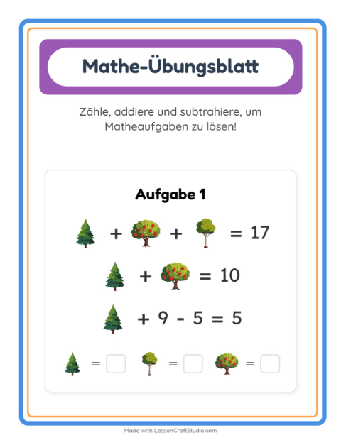 Vorschau: Mathe-Arbeitsblatt-Arbeitsblatt mit Bäume für Kindergarten