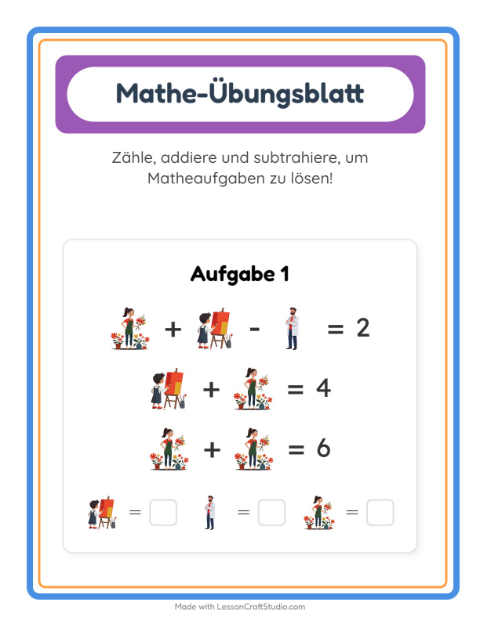 Vorschau: Mathe-Arbeitsblatt-Arbeitsblatt mit Berufe für Kindergarten