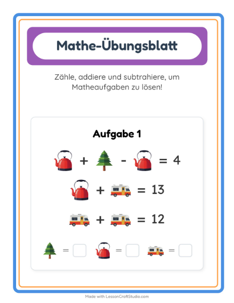 Vorschau: Mathe-Arbeitsblatt-Arbeitsblatt mit Camping für Kindergarten