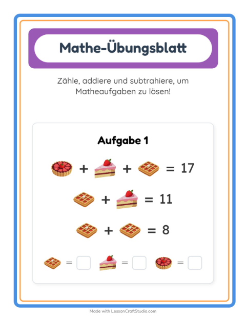 Vorschau: Mathe-Arbeitsblatt-Arbeitsblatt mit Desserts und Süßigkeiten für Kindergarten