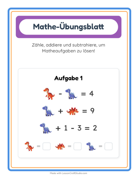 Vorschau: Mathe-Arbeitsblatt-Arbeitsblatt mit Dinosaurier für Kindergarten