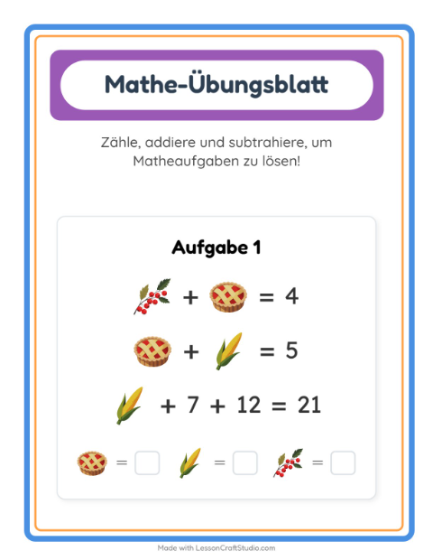 Vorschau: Mathe-Arbeitsblatt-Arbeitsblatt mit Erntedankfest für Kindergarten