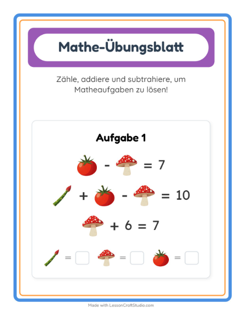 Vorschau: Mathe-Arbeitsblatt-Arbeitsblatt mit Gemüse für Kindergarten