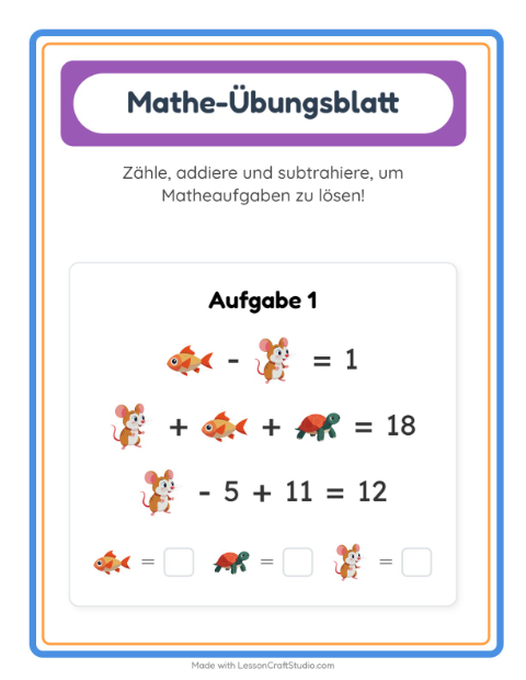 Vorschau: Mathe-Arbeitsblatt-Arbeitsblatt mit Haustiere für Kindergarten