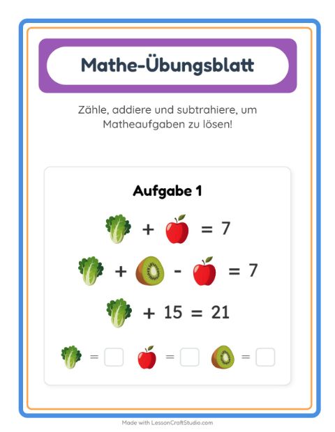 Vorschau: Mathe-Arbeitsblatt-Arbeitsblatt mit Im Supermarkt für Kindergarten