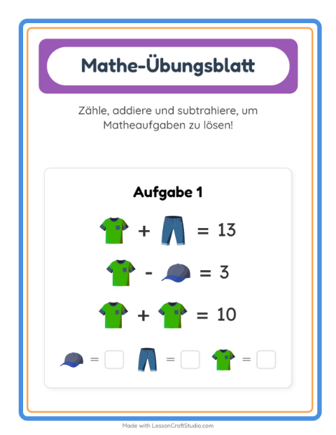 Vorschau: Mathe-Arbeitsblatt-Arbeitsblatt mit Kleidung für Kindergarten