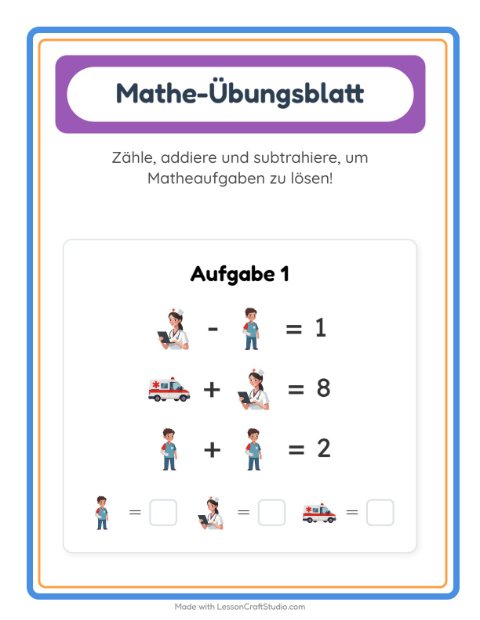 Vorschau: Mathe-Arbeitsblatt-Arbeitsblatt mit Krankenhaus für Kindergarten