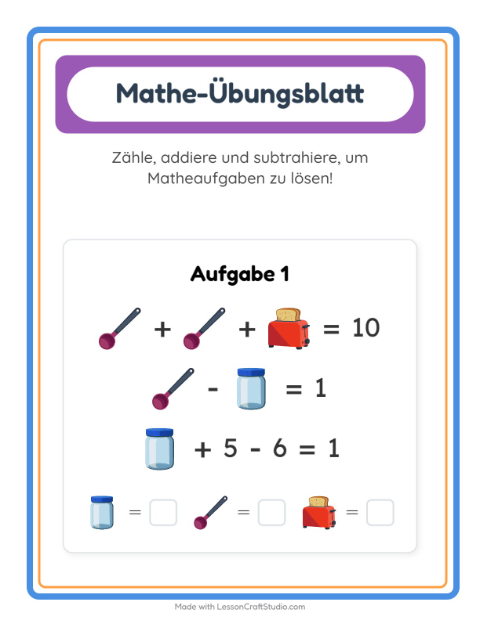 Vorschau: Mathe-Arbeitsblatt-Arbeitsblatt mit Küchenwerkzeuge für Kindergarten