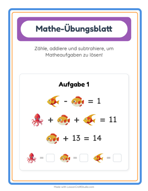 Vorschau: Mathe-Arbeitsblatt-Arbeitsblatt mit Meeresleben für Kindergarten