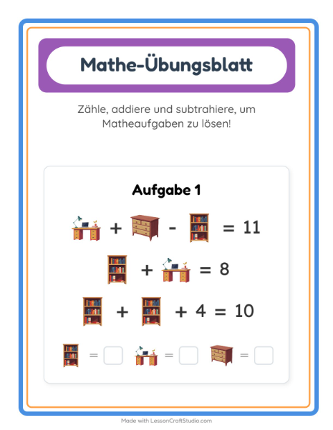 Vorschau: Mathe-Arbeitsblatt-Arbeitsblatt mit Möbel für Kindergarten