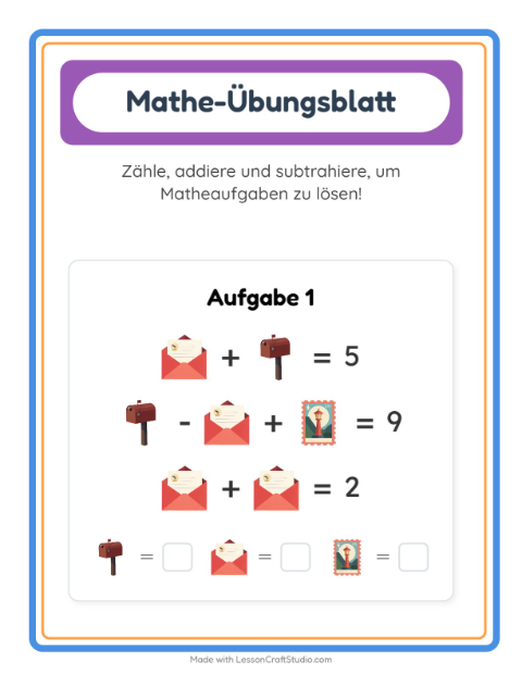 Vorschau: Mathe-Arbeitsblatt-Arbeitsblatt mit Postamt für Kindergarten