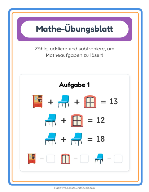 Vorschau: Mathe-Arbeitsblatt-Arbeitsblatt mit Rund ums Haus für Kindergarten