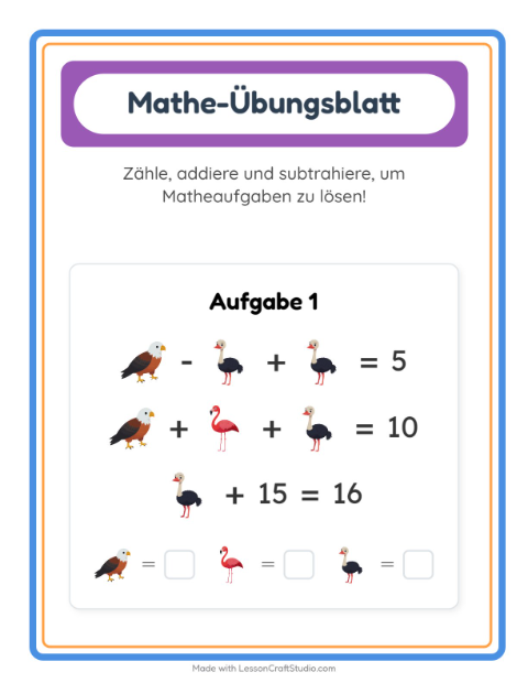 Vorschau: Mathe-Arbeitsblatt-Arbeitsblatt mit Vögel für Kindergarten