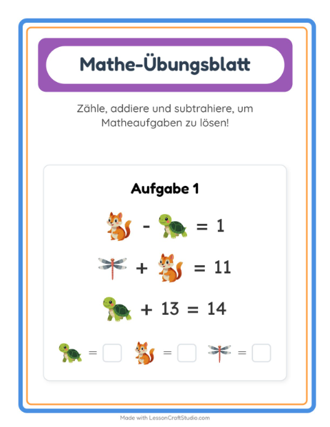 Vorschau: Mathe-Arbeitsblatt-Arbeitsblatt mit Waldtiere für Kindergarten