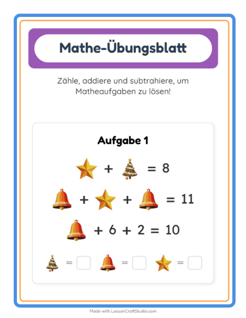 Vorschau: Mathe-Arbeitsblatt-Arbeitsblatt mit Weihnachten für Kindergarten