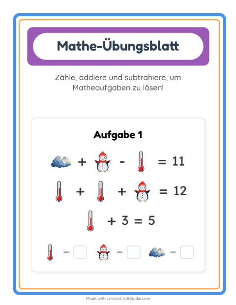 Vorschau: Mathe-Arbeitsblatt-Arbeitsblatt mit Wetter für Kindergarten