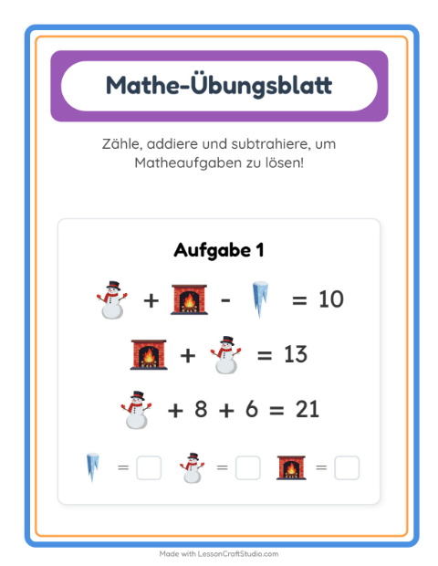 Vorschau: Mathe-Arbeitsblatt-Arbeitsblatt mit Winter für Kindergarten