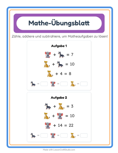 Vorschau: Mathe-Arbeitsblatt-Arbeitsblatt für Kindergarten