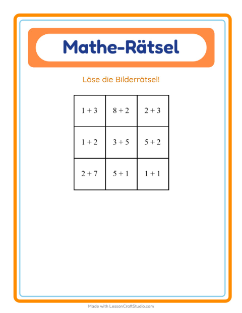 Vorschau: Mathe-Rätsel-Arbeitsblatt mit Berufe für 1. Klasse